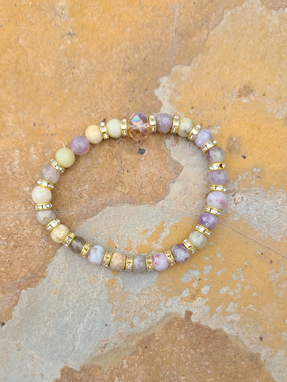 #3 Rare Unicorn Stone Gold-Accent Multicolor Pastel Bead Stretch Bracelet